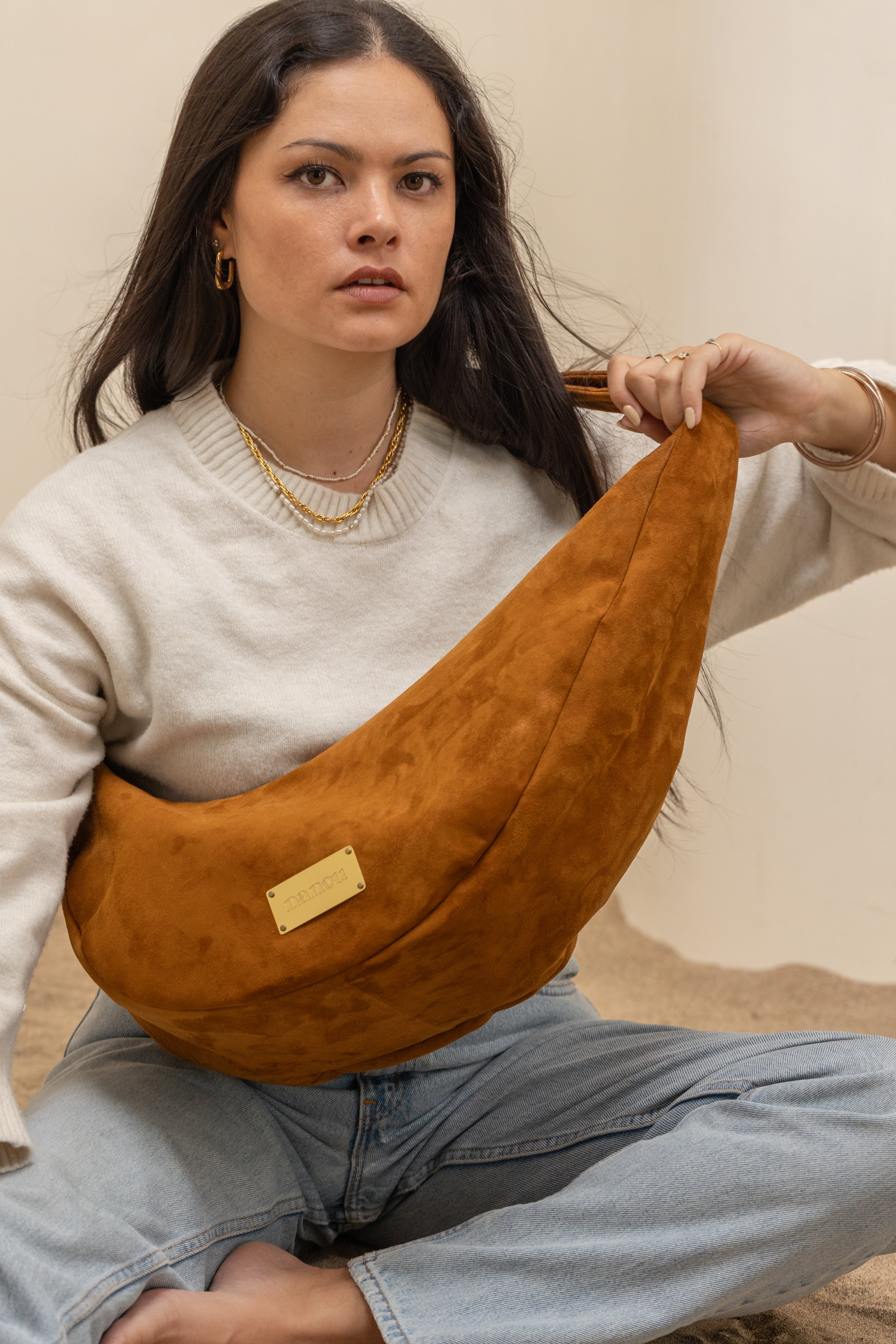 Gabriel sac banane suède- camel