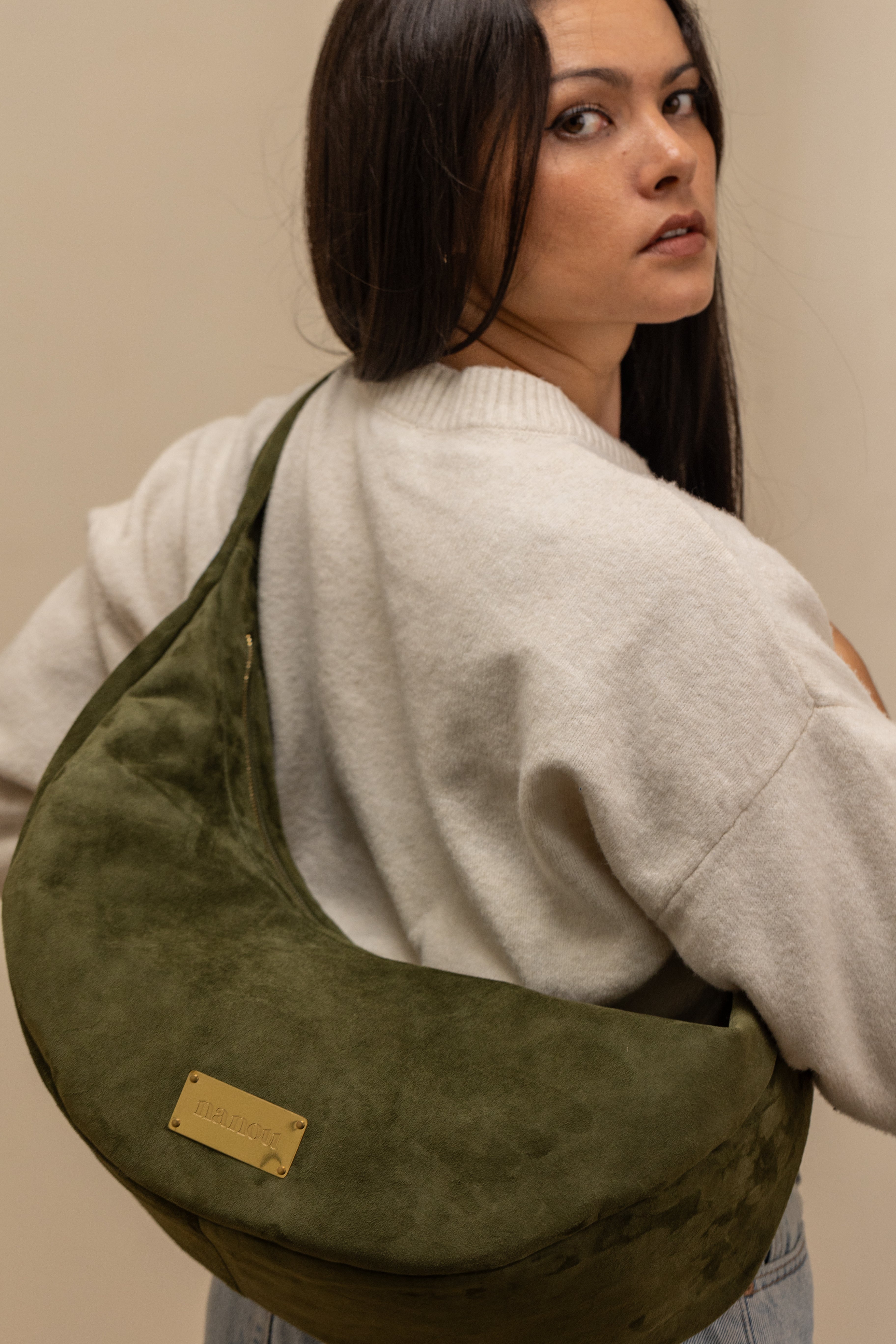Gabriel sac banane suède - olive