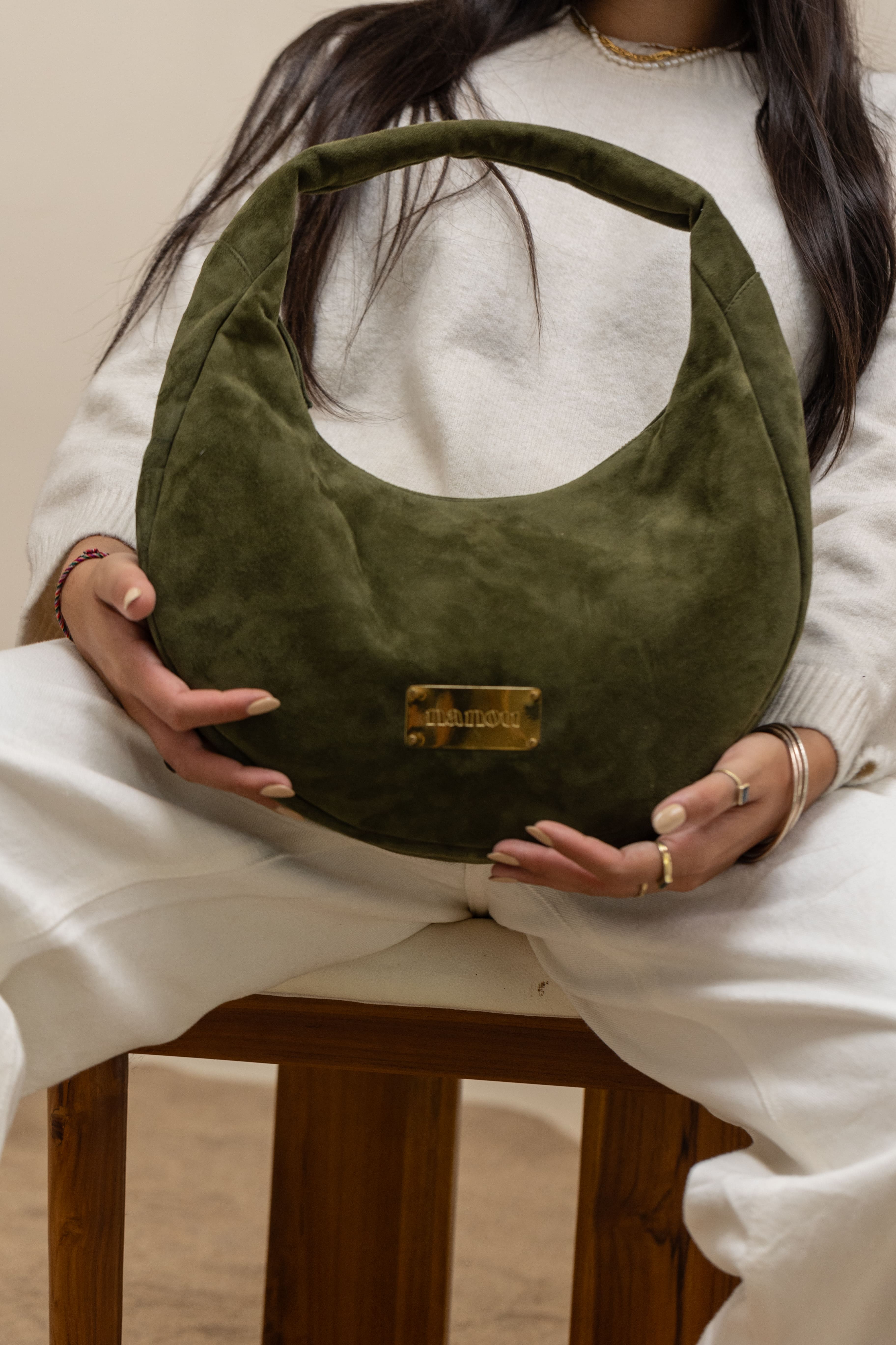 The Circle bag Medium Suede- Olive